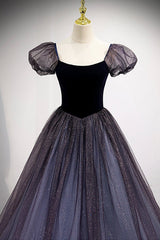 Party Dress Styles, Purple Velvet Tulle Long Prom Dresses, A-Line Evening Dresses