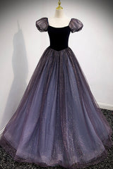 Party Dress Inspiration, Purple Velvet Tulle Long Prom Dresses, A-Line Evening Dresses