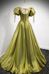 Prom Dresses For Curvy Figures, Green V-Neck Long Prom Dresses, A-Line Evening Dresses