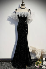 Bridesmaids Dresses Short, Black Velvet Long Prom Dresses, Mermaid Evening Dresses