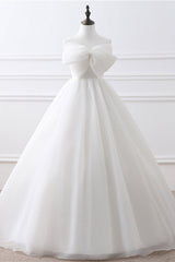 Wedding Dresses Trains, Elegant Strapless White Long Wedding Dress with Bow