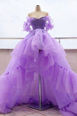 Prom Dresses Boho, Purple tulle high low prom dress, purple evening dress