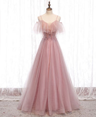 Homecoming Dresses Red, Pink Sweetheart Tulle Long Prom Dress, Pink Tulle Formal Dress, 1