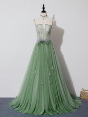 Evening Dress Designer, Green Tulle Lace Long Prom Dress, Green Tulle Evening Dress, 3