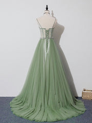 Evening Dresses 2041, Green Tulle Lace Long Prom Dress, Green Tulle Evening Dress, 3