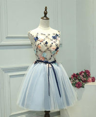 Evenning Dresses Long, Gray Blue Tulle Short Prom Dress, Tulle Homecoming Dress