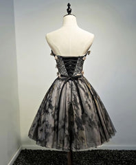 Homecomeing Dresses Blue, Black Lace Tulle Short Prom Dress, Black Homecoming Dress