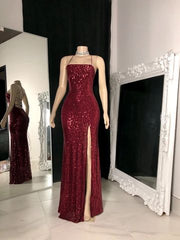 Party Dress Short Clubwear, Burgundy sequin long prom dress, Special Occasion Dresses