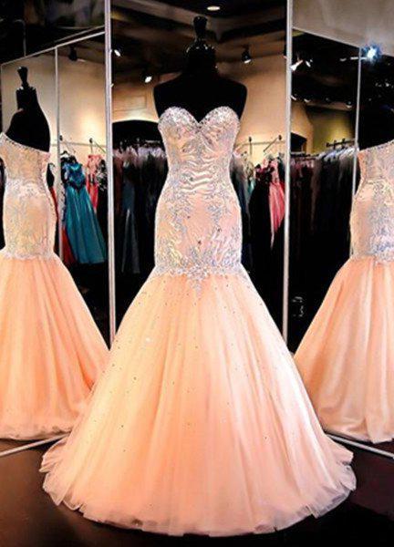 Bridesmaid Dress Mdae To Order, Floor-Length/Long Mermaid/Trumpet Sweetheart Tulle Prom Dresses