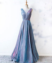 Prom Dresses Fitted, Unique Blue Sequin Long Prom Dress, Blue Formal Dress