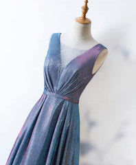 Prom Dress Simple, Unique Blue Sequin Long Prom Dress, Blue Formal Dress
