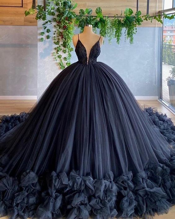 Party Dress Outfits, spaghetti straps beading bodice tulle ball gown evening dress with handmade flowers