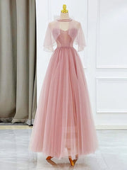 Homecoming Dress 2040, Pink Tulle Tea Length Prom Dress, Pink Tulle Formal Dress