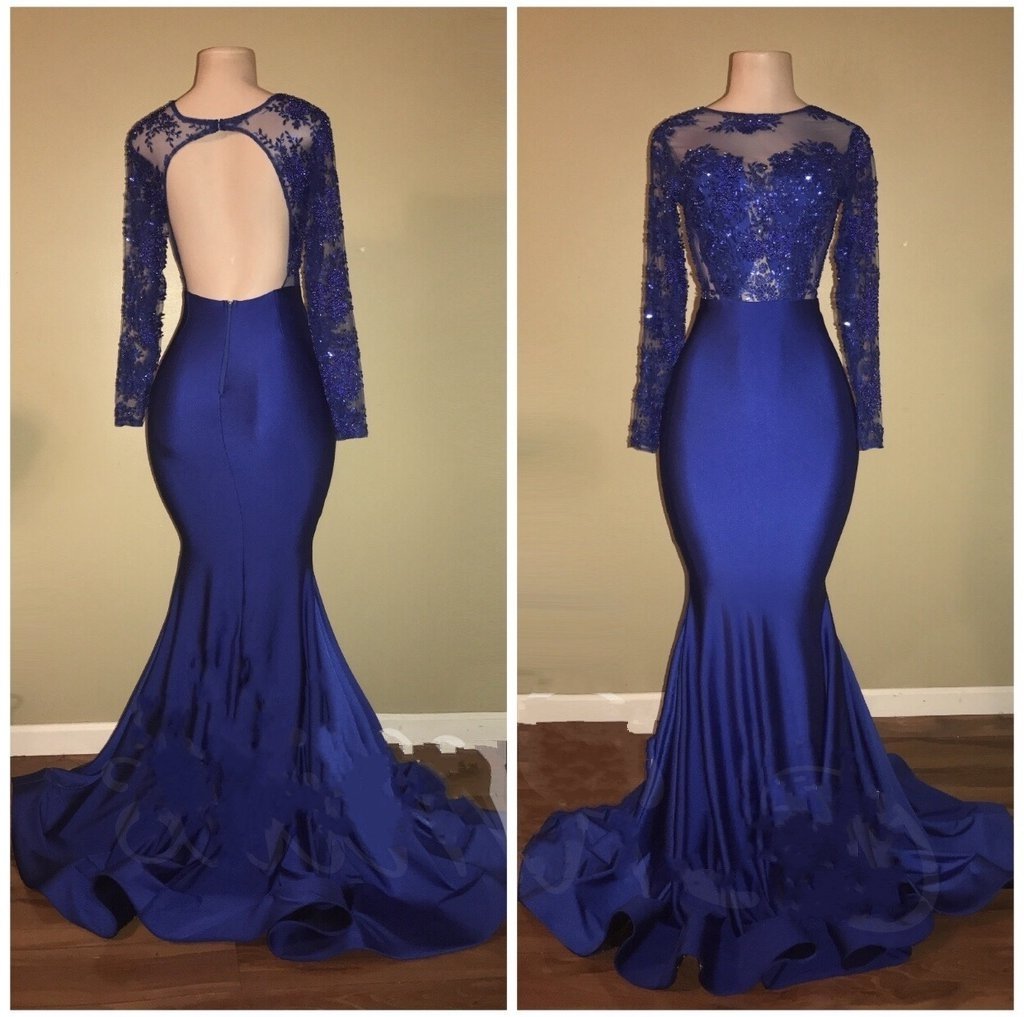 Bridesmaid Dresses Cheap, 2024 Charming Royal Blue Long Sleeve Mermaid Prom Dresses