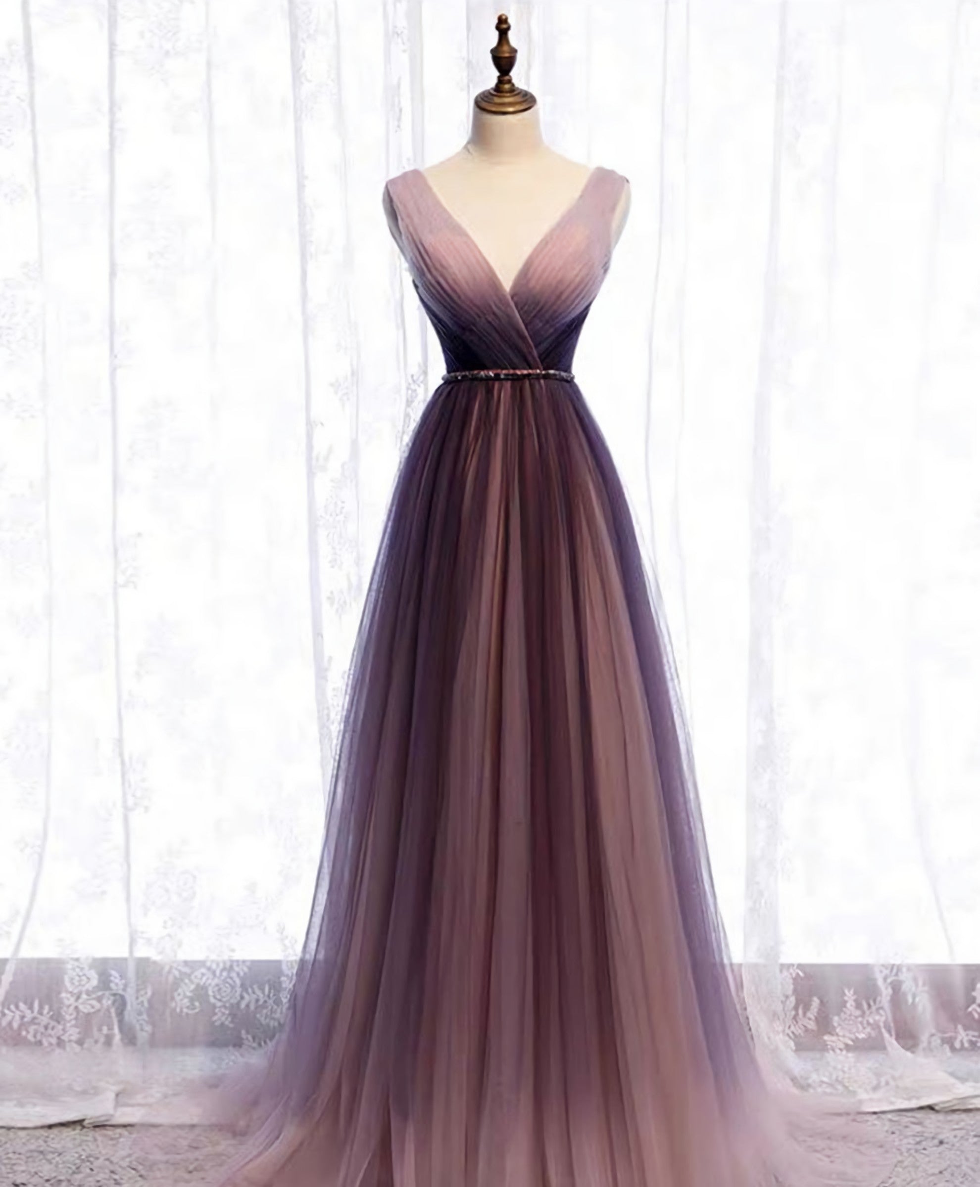 Prom Dresses Casual, Simple V Neck Tulle Long Prom Dress, Tulle Evening Dress