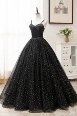 Bridesmaid Dresses Blues, Black Tulle Long A-Line Long Prom Dresses, Black Evening Party Dresses