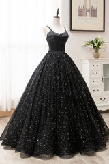 Bridesmaid Dress Blue, Black Tulle Long A-Line Long Prom Dresses, Black Evening Party Dresses