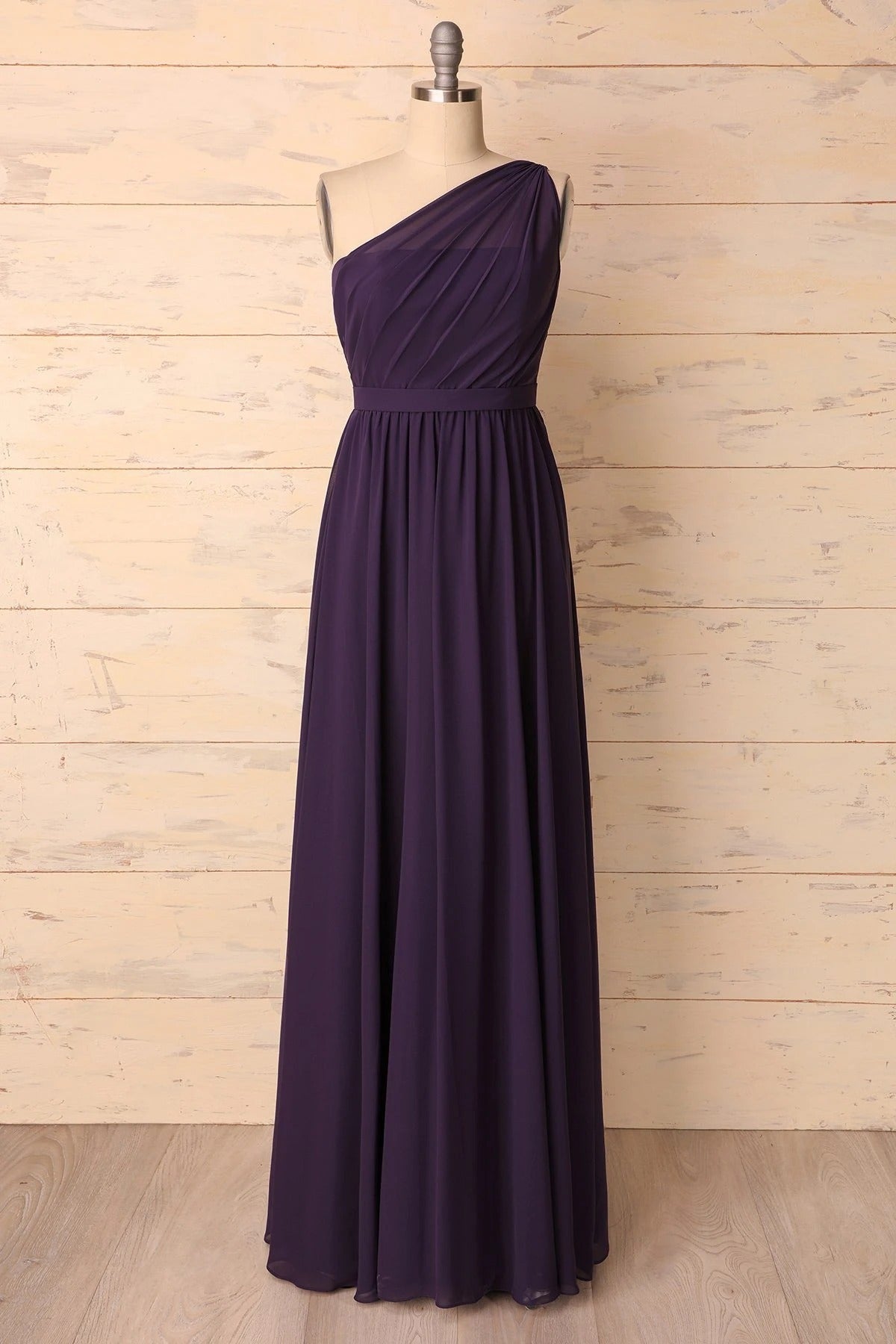 Party Dress Silk, Elegant One Shoulder Plum Bridesmaid Dress