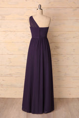 Party Dresses Glitter, Elegant One Shoulder Plum Bridesmaid Dress