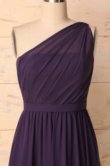 Party Dress Dames, Elegant One Shoulder Plum Bridesmaid Dress