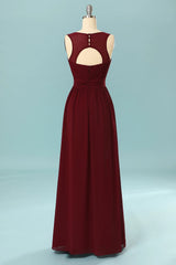 Party Dress Purple, Elegant Pleated Burgundy Bridesmaid Dress with Keyhole