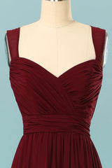 Party Dress Open Back, Elegant Pleated Burgundy Bridesmaid Dress with Keyhole