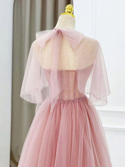 Homecoming Dresses Lace, Pink Tulle Tea Length Prom Dress, Pink Tulle Formal Dress