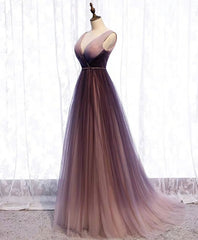 Prom Dress Elegant, Simple V Neck Tulle Long Prom Dress, Tulle Evening Dress