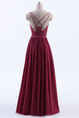 Homecoming Dress Long, Wine Red Chiffon A-line Long Pleated Bridesmaid Dress