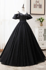 Bridesmaid Dresses Mismatched Summer, Black V-Neck Tulle Long Prom Dresses, A-Line Black Evening Dresses