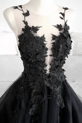 Bridesmaid Dress Beach Wedding, Black Tulle Lace Long Prom Dress, Black Formal Graduation Dress