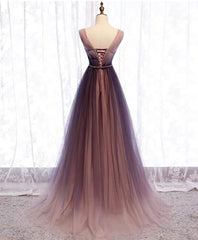 Prom Dresses Elegant, Simple V Neck Tulle Long Prom Dress, Tulle Evening Dress