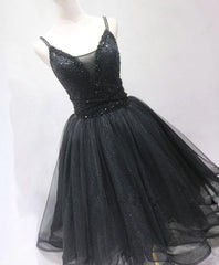 Homecomming Dresses Black, Black Tulle Beads Short Prom Dress, Black Homecoming Dress
