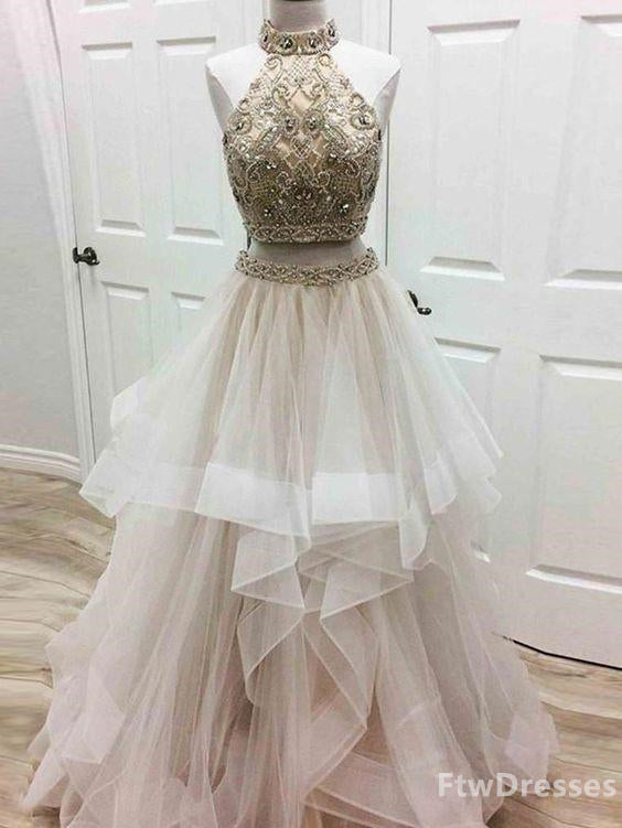 Party Dress Shopping, a line prom dress high neck tulle long prom dresses evening dress