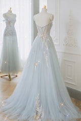 Party Dress Code Man, A-Line Tulle Lace Appliques Sweetheart Long Prom Dress, Strapless Evening Dress