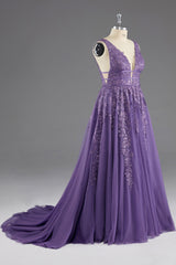 Evening Dress Maxi Long Sleeve, A-line V-Neck Lace Appliques Long Prom Dress