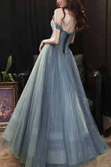 Party Dress Boho, A Line Off the Shoulder Tulle Prom Dress