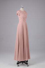 Cocktail Party Outfit, Beautiful A-Line Cap Sleeves Long Bridesmaid Dresses With Pockets