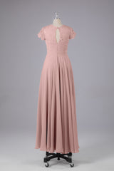 Classy Gown, Beautiful A-Line Cap Sleeves Long Bridesmaid Dresses With Pockets
