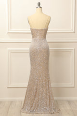 Prom Dresses Shiny, Silver Sequins Long Prom Dress with Slit