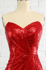 Bridesmaid Dresses Styles, Sheath Sweetheart Red Sequins Prom Dress with Sequins