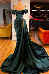 Party Dress For Cocktail, Stunning Off-the-Shoulder Mermaid Prom Dress Ruffles With High Split