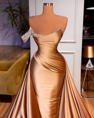 Party Dresses For Summer, Chic One Shoulder Beaded Mermaid Prom Dress With Court Train