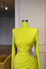 Party Dress Size 39, Ginger yellow High-neck Long-sleeves Metallic Beaded Mermaid Prom Dress