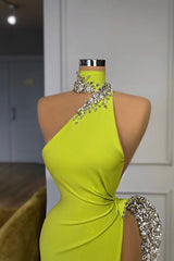 Party Dress Classy Elegant, Unique Ginger yellow Triangle Neck Sexy high side-cut Long Evening Dress