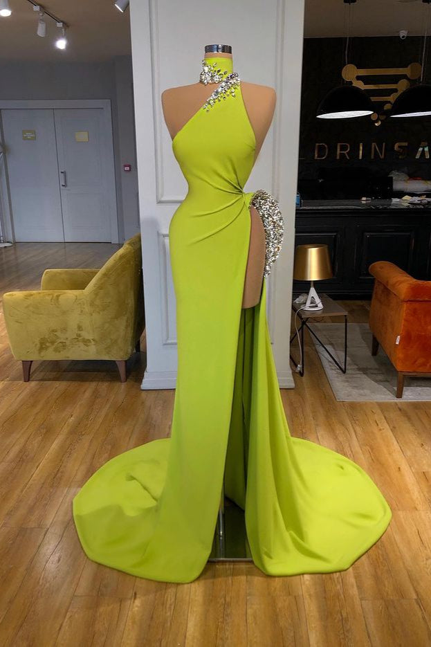 Party Dresses Classy Elegant, Unique Ginger yellow Triangle Neck Sexy high side-cut Long Evening Dress