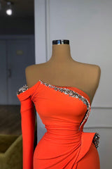 Party Dresses Outfit Ideas, Long sleeves Strapless Orange Sequined Long Prom Dress