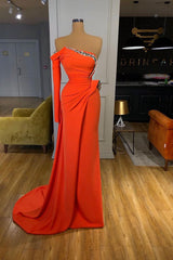 Party Dresses Outfits Ideas, Long sleeves Strapless Orange Sequined Long Prom Dress