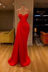 Party Dress Size 198, Gorgeous Spaghetti Strap Unique Round Cup High split Red Prom Dress