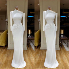 Party Dresses Europe, Creamy White Unique neck Long sleeves Mermaid Evening Dress